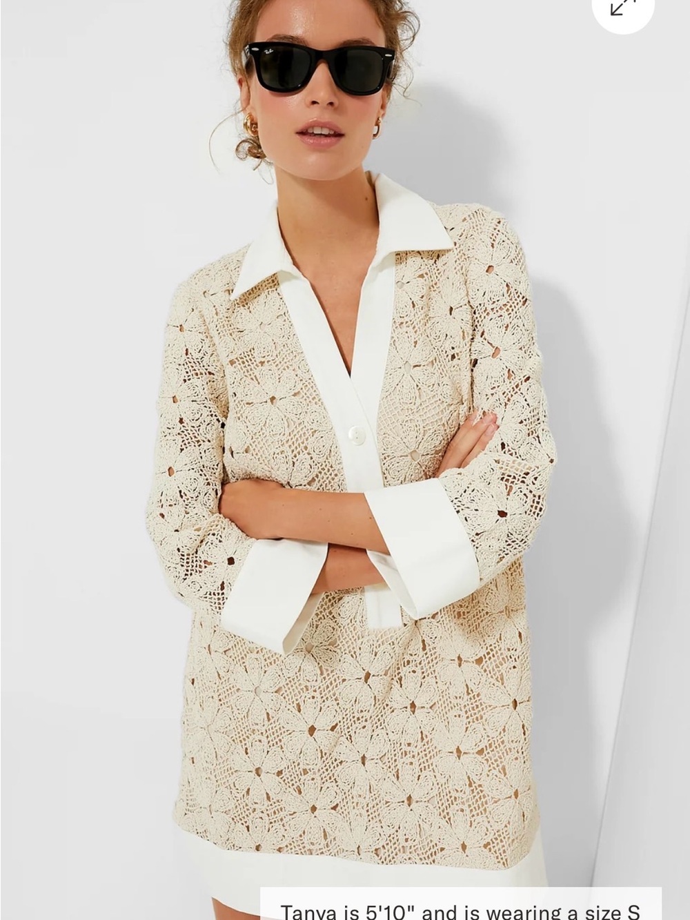 Tuckernuck Cream Crochet Lace Mini Dress with White Trim